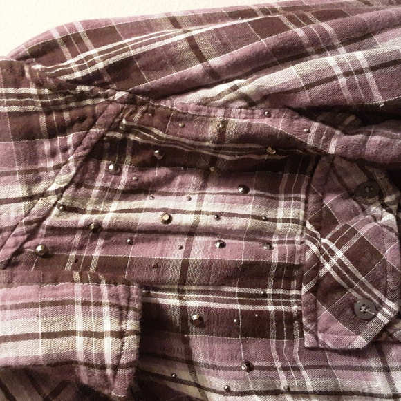 Fashion Bug Embellished Purple Plaid Cotton Flannel Woman's Large - Picture 3 of 7